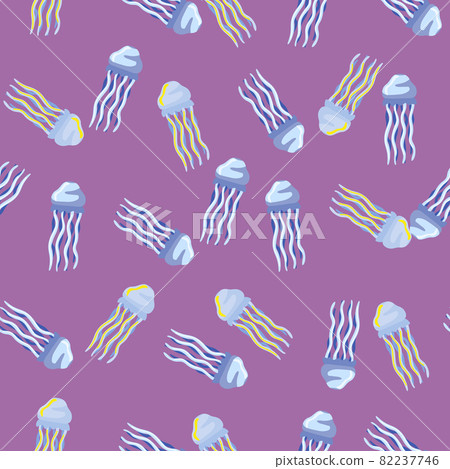 Seamless pattern jellyfish on purple background. Abstract ornament with sea animals. Seamless pattern jellyfish on purple background. Abstract ornament with sea animals. 82237746