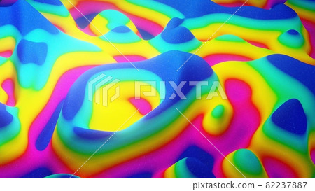 3d rendering. Festive abstract liquid rainbow color gradient background. Abstract wavy pattern on bright glossy surface. Creative backdrop 82237887