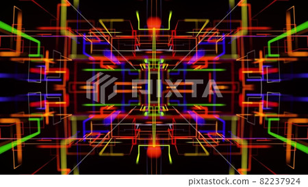 3d render. Abstract laser show. Abstract bg with pattern of glow multicolor lines. Pattern like geometric structure in the air. Kaleidoscopic simmetrical structure with lines for show 82237924