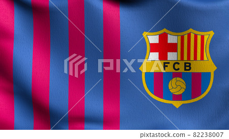 FC Barcelona flag blowing in the wind. Emblem of Football Club FC Premier League. Champion winner in soccer. 3d illustration. Sport team game. 82238007