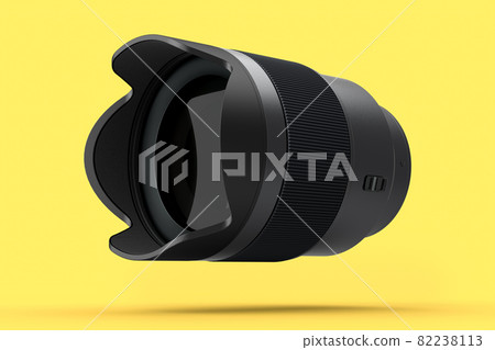 Modern nonexistent DSLR macro camera lens on yellow background Modern nonexistent DSLR macro camera lens on yellow background 82238113