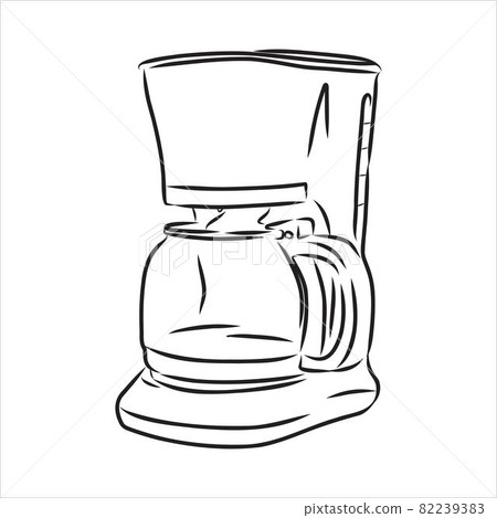 Coffee maker with cup. Coffee maker and cup hand drawn on white background. Coffee maker and cup sketch illustration. Coffee maker and cup vector illustration. 82239383