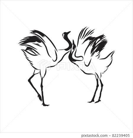 Beautiful graceful sandhill shadoof fly on light backdrop. Freehand outline grey ink hand drawn picture logo sketchy in art retro scribble style pen on paper. 82239405