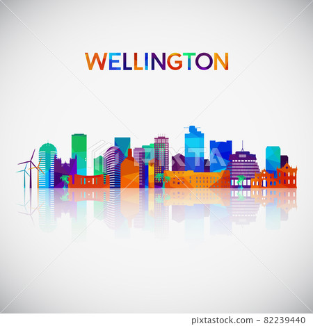 Wellington skyline silhouette in colorful geometric style. Wellington skyline silhouette in colorful geometric style. 82239440