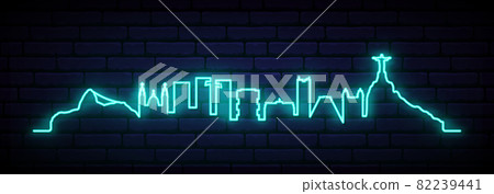 Blue neon skyline of Rio de Janeiro city. 82239441