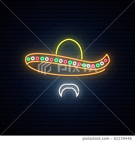 Mexican man in sombrero glowing neon vector. 82239448