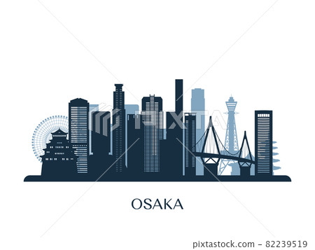 Osaka skyline, monochrome silhouette. 82239519