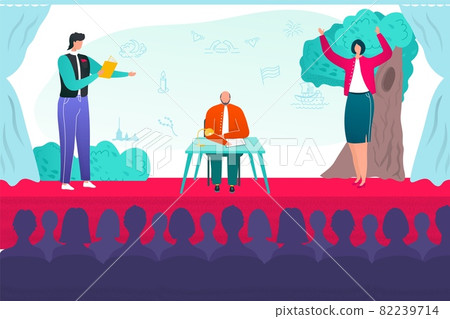 Talent performance at scene concept, vector illustration, entertainment competition with people man woman character, popular show with actors. 82239714