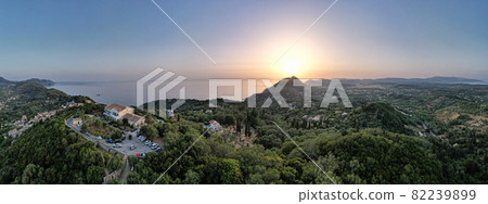 Western coast panorama from Kaisers Throne Hill. Corfu, Greece. 82239899