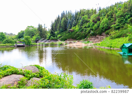 View of pond in Sofiyivka park in Uman, Ukraine View of pond in Sofiyivka park in Uman, Ukraine 82239987