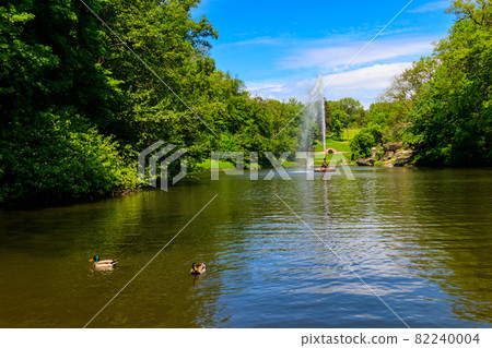 View of a lake with Snake Fountain in Sofiyivka park in Uman, Ukraine View of a lake with Snake Fountain in Sofiyivka park in Uman, Ukraine 82240004