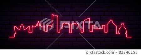 Red neon skyline of Valencia city. Red neon skyline of Valencia city. 82240155