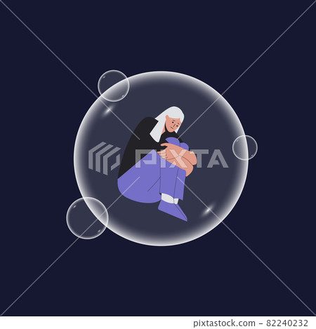The concept of depression, social isolation, loneliness and mental disorders. Depressed feminine character in bubble. Lonely person in vacuum. Vector illustration in flat style. Eps 10 The concept of depression, social isolation, loneliness and mental disorders. Depressed feminine character in bubble. Lonely person in vacuum. Vector illustration in flat style. Eps 10 82240232