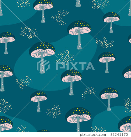 seamless pattern with mushrooms on dark background 82241170