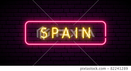 Spain neon sign. Bright light signboard. 82241289