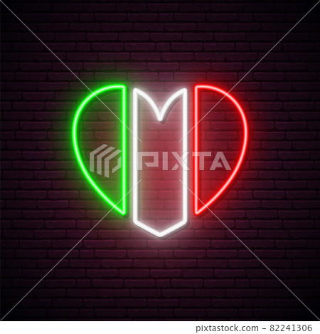Neon Italy Flag in Heart Shape. Neon Italy Flag in Heart Shape. 82241306