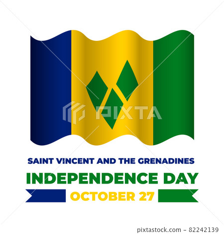 Saint Vincent and the Grenadines Independence Day lettering with flag. National holiday celebrated on October 27. Vector template for typography poster, greeting card, banner, flyer, etc Saint Vincent and the Grenadines Independence Day lettering with flag. National holiday celebrated on October 27. Vector template for typography poster, greeting card, banner, flyer, etc 82242139