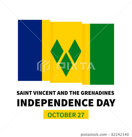 Saint Vincent and the Grenadines Independence Day lettering with flag. National holiday celebrated on October 27. Vector template for typography poster, banner, greeting card, flyer, etc 82242140