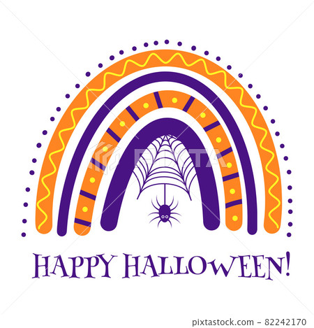 Halloween rainbow with cobweb. Cute Halloween clipart. Vector template for banner, poster, greeting card, sticker, clothes, etc Halloween rainbow with cobweb. Cute Halloween clipart. Vector template for banner, poster, greeting card, sticker, clothes, etc 82242170
