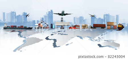 The world logistics , there are world map with logistic network distribution on background and Logistics Industrial Container Cargo freight ship for Concept of fast or instant shipping 82243004