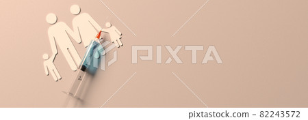 Medical syringe with a needle for family vaccination. 3D Rendering 82243572