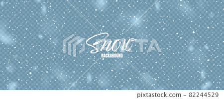 Realistic falling snow with snowflakes. Blue winter background for Christmas or New Year card. Frost 82244529