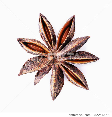 Single Chinese star anise isolated on white background. Single Chinese star anise isolated on white background. 82246662
