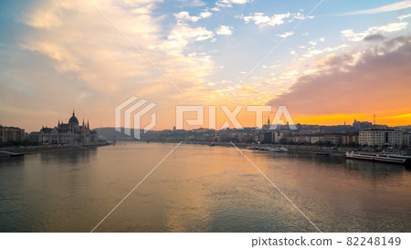 Danube river in budapest at sunset, Hungary Danube river in budapest at sunset, Hungary 82248149