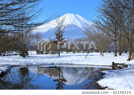 富士山和山中湖的風景與美麗的雪景 富士山和山中湖的風景與美麗的雪景 82248319