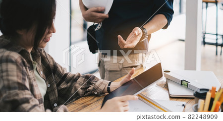 Engineer or architect doing model 3D the project on tablet with partner in offlice. Construction concept. Engineer or architect doing model 3D the project on tablet with partner in offlice. Construction concept. 82248909