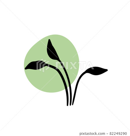 Branch with an abstract round spot. Artistic floral minimalist print. Isolated black silhouette of a plant with pastel drops. Modern watercolor shapes with leaves, acrylic ink blobs. Vector element Branch with an abstract round spot. Artistic floral minimalist print. Isolated black silhouette of a plant with pastel drops. Modern watercolor shapes with leaves, acrylic ink blobs. Vector element 82249290