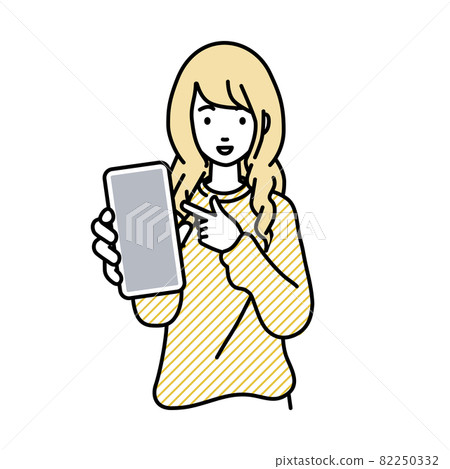 一位遠程工作的女性站著指著她的智能手機 一位遠程工作的女性站著指著她的智能手機 82250332