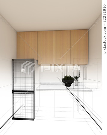 abstract sketch design of interior kitchen ,3d rendering abstract sketch design of interior kitchen ,3d rendering 82251910