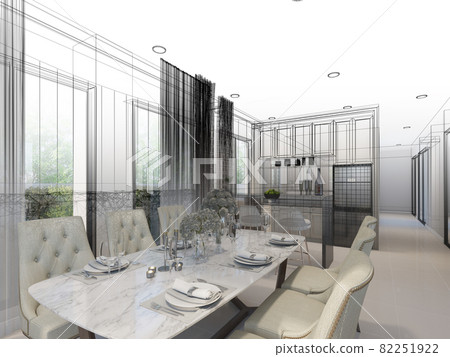 abstract sketch design of interior dining room 82251922