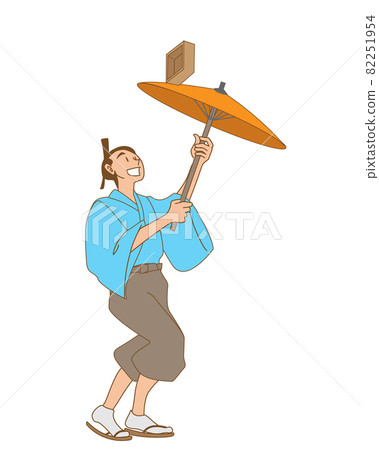 一個穿和服的男人在做雨傘轉動藝術 82251954