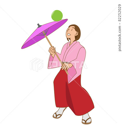一個穿和服的女人表演轉傘藝術 一個穿和服的女人表演轉傘藝術 82252029