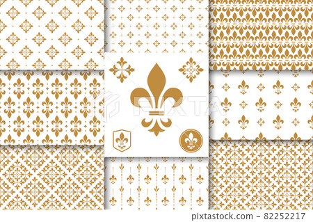 Set of vintage gold patterns. Floral elements 82252217