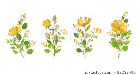 花的矢量圖解 花金黃色的裝飾設計素材 82252496