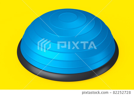 Blue half fitball or fitness ball for yoga exercise isolated yellow background Blue half fitball or fitness ball for yoga exercise isolated yellow background 82252728