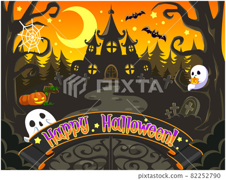 Halloween illustration (horizontal) Cute ghost,... - Stock Illustration  [82252790] - PIXTA