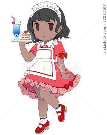 嚴肅的女服務員端著一套蛋糕 嚴肅的女服務員端著一套蛋糕 82253107