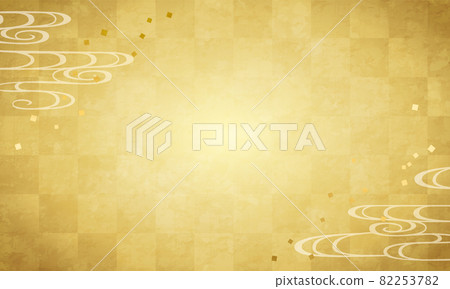 Japanese style checkered vector illustration background of golden clouds and gold leaf Japanese style checkered vector illustration background of golden clouds and gold leaf 82253782