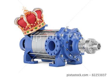 Horizontal multistage pump with golden crown, 3D rendering Horizontal multistage pump with golden crown, 3D rendering 82253837