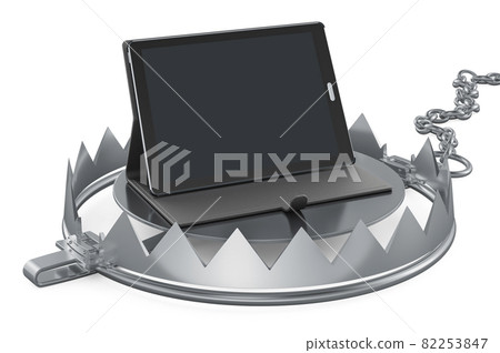 Bear Trap with tablet computer, 3D rendering Bear Trap with tablet computer, 3D rendering 82253847