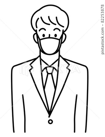 Upper body (line) of a young man wearing a mask and a suit Upper body (line) of a young man wearing a mask and a suit 82253878