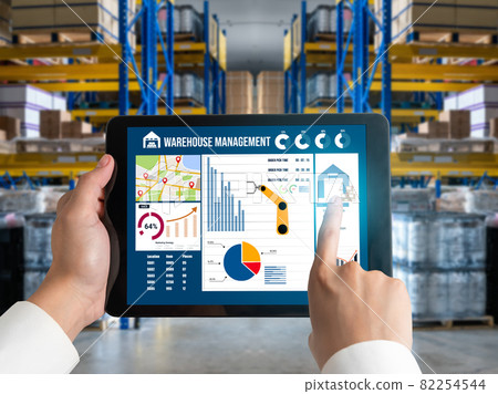 Warehouse management innovative software in computer for real time monitoring 82254544