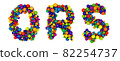 Multicolored letters Q R S. Funny 3D illustration. Glossy multicolored decorative balls text. 82254737
