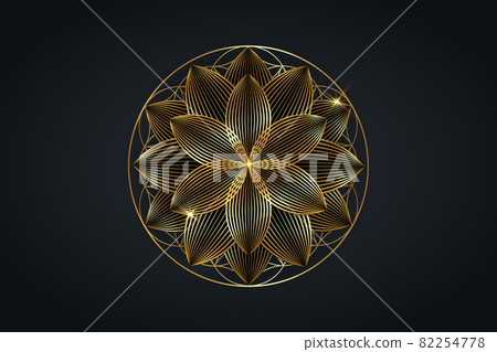 flower of life, gold spiritual mandala, Sacred Geometry. Bright golden lotus symbol of harmony and balance, seventh chakra. Mystical talisman, luxury round vector isolated on black background flower of life, gold spiritual mandala, Sacred Geometry. Bright golden lotus symbol of harmony and balance, seventh chakra. Mystical talisman, luxury round vector isolated on black background 82254778