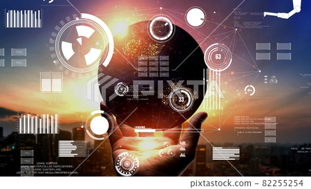 Conceptual industry data dashboard presenting machine status 82255254