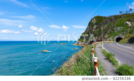 Cliff pine National highway No. 402 (Niigata City, Niigata Prefecture), also known as the Echigo Nanaura Seaside Line, where the spectacular view of the Sea of Japan continues Cliff pine National highway No. 402 (Niigata City, Niigata Prefecture), also known as the Echigo Nanaura Seaside Line, where the spectacular view of the Sea of Japan continues 82256186